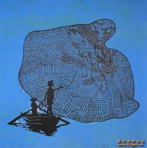 漁歌  （套色木版画）    66cmX65cm    1986